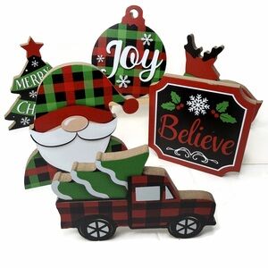 Festive Holiday Tiered Tray Decor Lot 7 Pieces